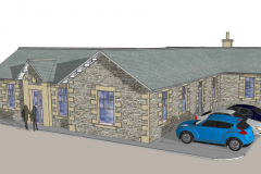 View from south-east with new entrance